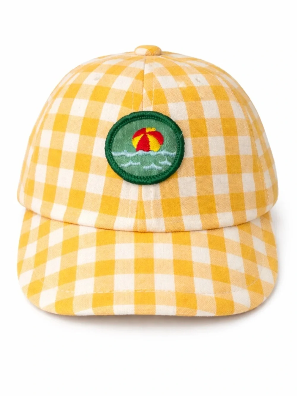 Yellow Gingham Baseball Hat with Vintage Girl Scout Beach Patch